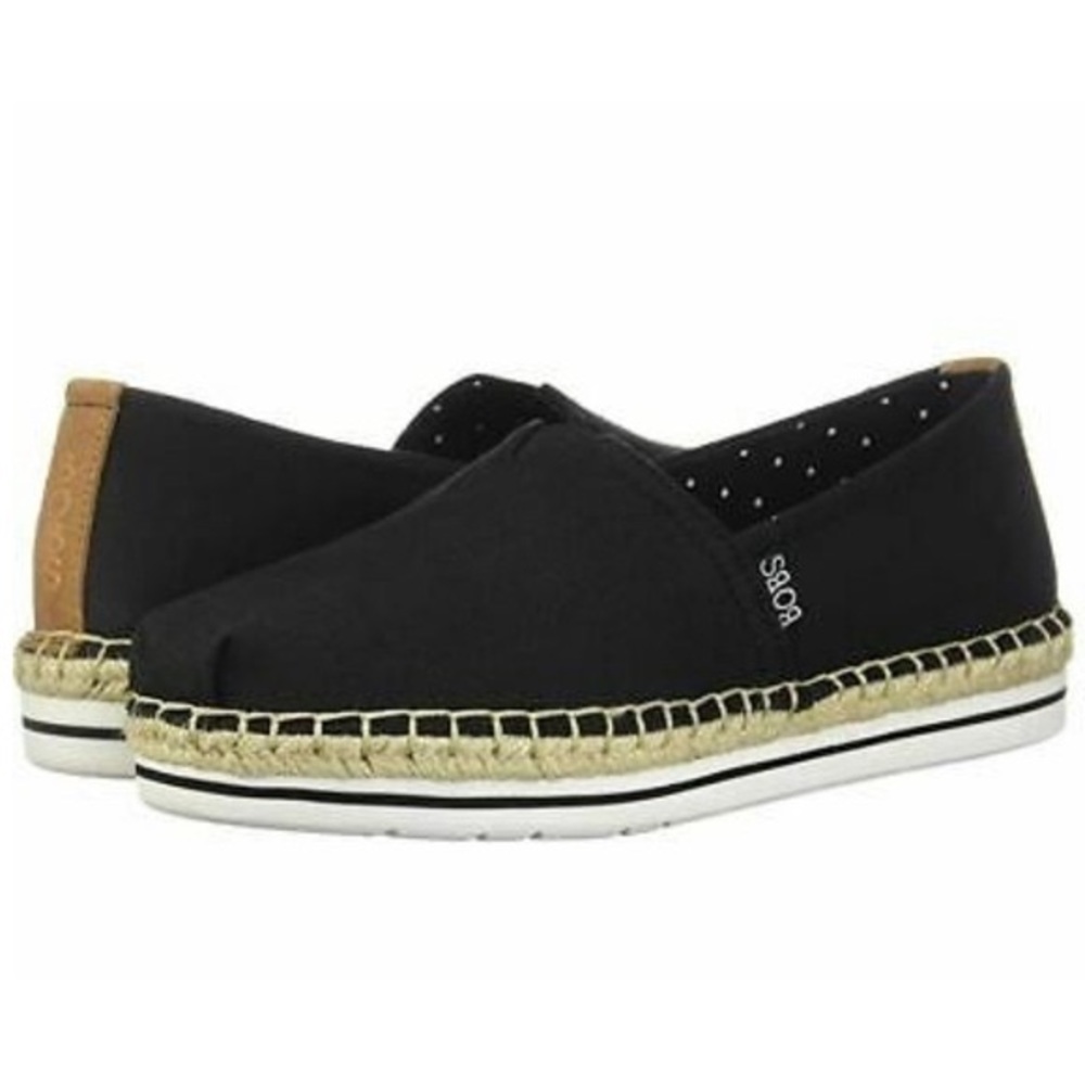 NEW! BOBS From Skechers Espadrilles Black Canvas Jute Loafers Memory Foam Sz 9.5